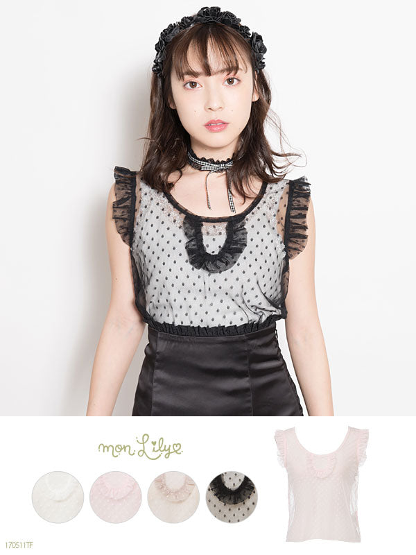 rosymonster のドットチュールレイヤードトップス　フリル　シアーシャツ rosymonster のドットチュールレイヤードトップス フリル シアー
