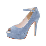 13cmヒールオープントゥゴールドポイントアンクルストラップパンプス【レディース】【通販】