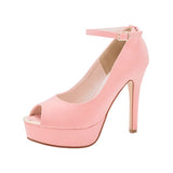 13cmヒールオープントゥゴールドポイントアンクルストラップパンプス【レディース】【通販】