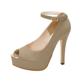 13cmヒールオープントゥゴールドポイントアンクルストラップパンプス【レディース】【通販】