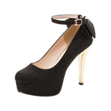 12cmラグジュアリーヒールグログランバックリボンアンクルストラップパンプス