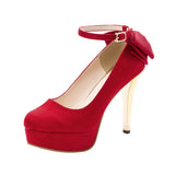 12cmラグジュアリーヒールグログランバックリボンアンクルストラップパンプス