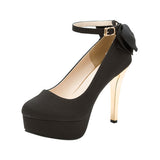 12cmラグジュアリーヒールグログランバックリボンアンクルストラップパンプス