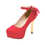 12cmラグジュアリーヒールグログランバックリボンアンクルストラップパンプス