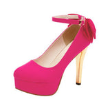 12cmラグジュアリーヒールグログランバックリボンアンクルストラップパンプス