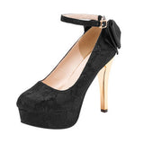 12cmラグジュアリーヒールグログランバックリボンアンクルストラップパンプス