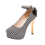 12cmラグジュアリーヒールグログランバックリボンアンクルストラップパンプス