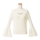 ゴージャスビジュー付袖シャギーニットトップス