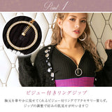 【メール便】フロントキラキラジップリブニットワンピ