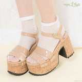 スカラップベルトコルクヒールサンダル