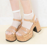 スカラップベルトコルクヒールサンダル