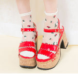 スカラップベルトコルクヒールサンダル