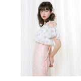 リボンサスペンダーレースアイラインスカート