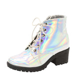 厚底ヒールアップレースアップショートブーツ