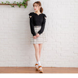 【メール便】袖開きレースハートネックパフスリーブトップス