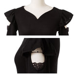 【メール便】袖開きレースハートネックパフスリーブトップス