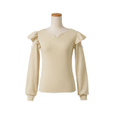 【メール便】袖開きレースハートネックパフスリーブトップス