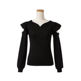 【メール便】袖開きレースハートネックパフスリーブトップス