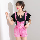 デニムショートパンツサロペット【オールインワン】【M~LL】