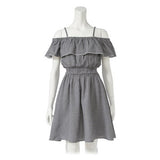 オフショル&ベアウエストシャーリングフレアーワンピース