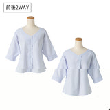 前後2WAYストライプ&花柄ブラウス