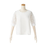 スカラップ襟オーガンジー5分袖ブラウス