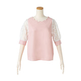 スカラップ襟オーガンジー5分袖ブラウス