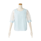 スカラップ襟オーガンジー5分袖ブラウス