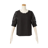 スカラップ襟オーガンジー5分袖ブラウス