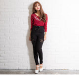 【メール便】フロントクロスキラキラビジュー付き長袖カットソー