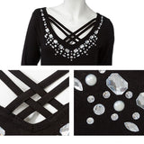 【メール便】フロントクロスキラキラビジュー付き長袖カットソー