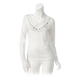 【メール便】フロントクロスキラキラビジュー付き長袖カットソー