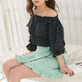 【メール便】フロントボタン両ポケット5分丈オフショルブラウス