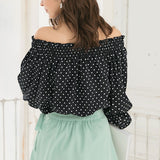 【メール便】フロントボタン両ポケット5分丈オフショルブラウス