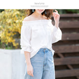 【メール便】フロントボタン両ポケット5分丈オフショルブラウス