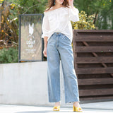 【メール便】フロントボタン両ポケット5分丈オフショルブラウス