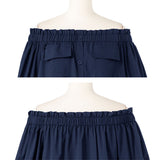 【メール便】フロントボタン両ポケット5分丈オフショルブラウス