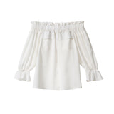 【メール便】フロントボタン両ポケット5分丈オフショルブラウス