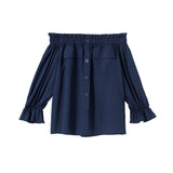 【メール便】フロントボタン両ポケット5分丈オフショルブラウス