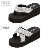 厚底スパンコールサンダル