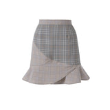 切替フリルチェック&無地フレアスカパン