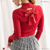 バスト開きリブニットトップス