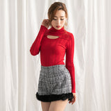 バスト開きリブニットトップス