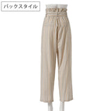 リネンライクリボンベルトワイドテーパードパンツ