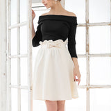 【メール便】バックリボンボートネック7分袖リブトップス