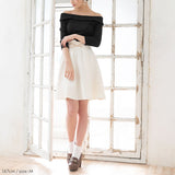 【メール便】バックリボンボートネック7分袖リブトップス