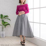 【メール便】バックリボンボートネック7分袖リブトップス