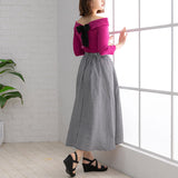 【メール便】バックリボンボートネック7分袖リブトップス