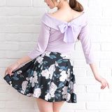 【メール便】バックリボンボートネック7分袖リブトップス