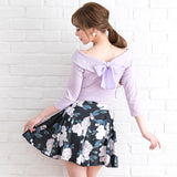 【メール便】バックリボンボートネック7分袖リブトップス